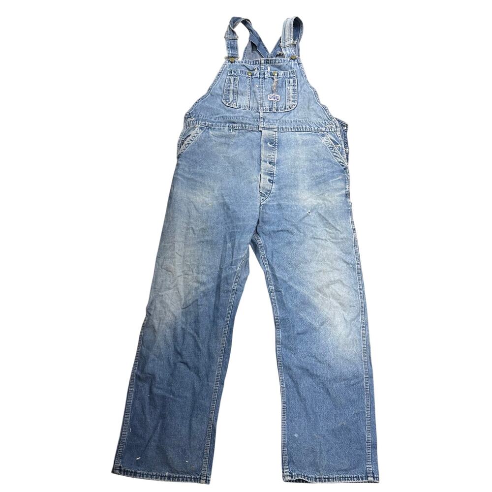 Vintage Big Smith Overalls Mens 46x30 Blue Denim Made In USA Bibs Carpenter Farm
